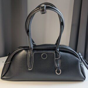 Black East West Bag with White Contrast Stitching, NWOT, Smooth Pebbled Leather
